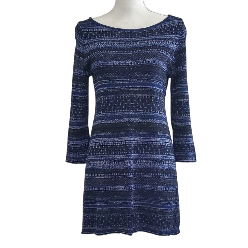White House Black Market Navy Stripe Metallic 3/4 Sleeve Tunic Sweater Size M